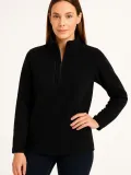 Kadın Polar Kazak – Dik Yaka, Yarım Fermuarlı, Fermuarlı Göğüs Cepli, Siyah Biyeli, Kışlık Rahat Regular Fit Günlük Model - Siyah