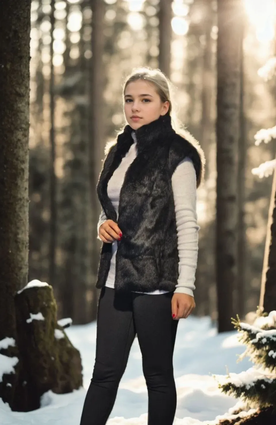 Kadın Kolsuz Hakiki Kürk - Siyah