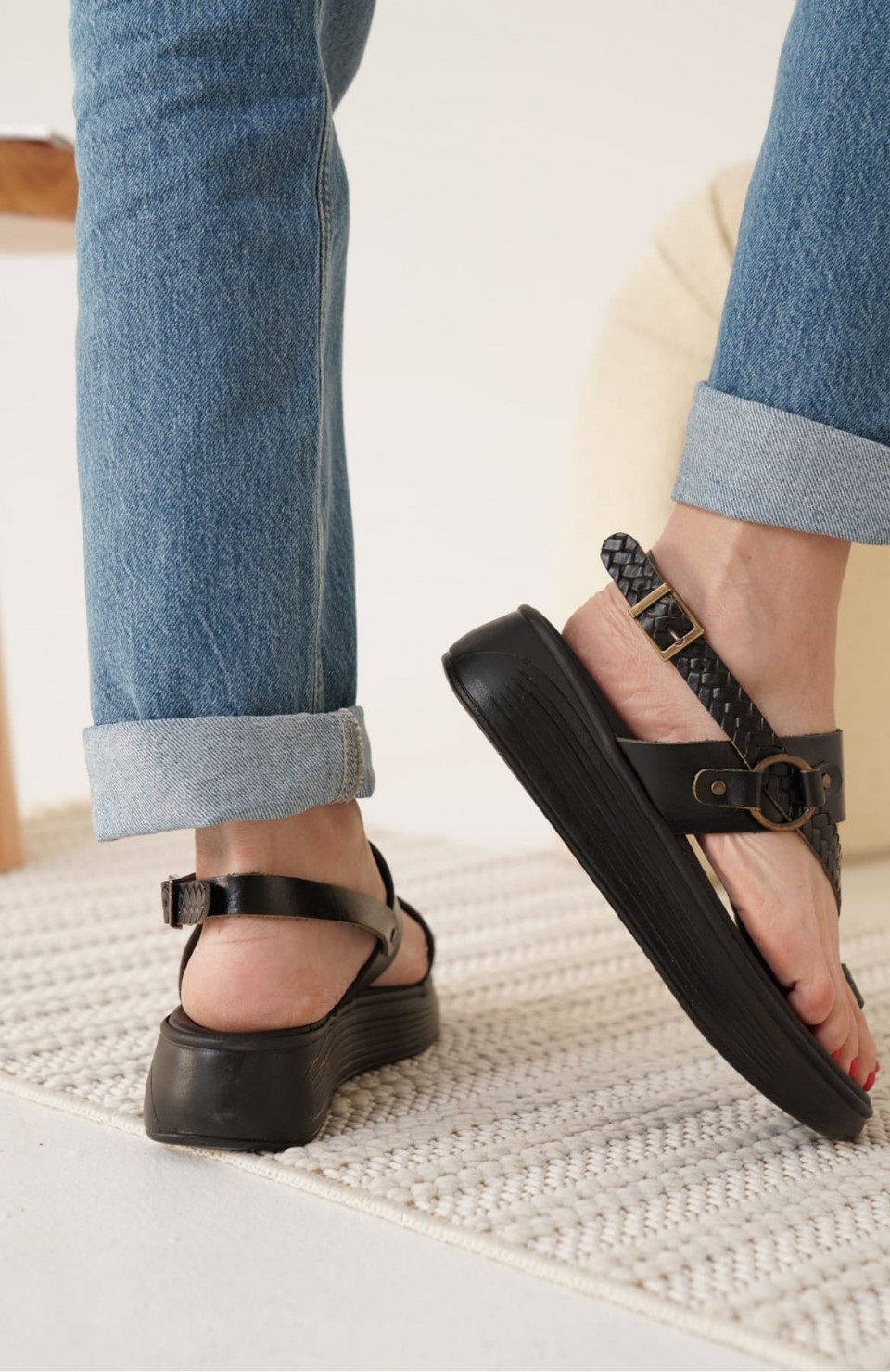 Siyah Hakiki Deri Sandalet TR31MY64A Somersan Giyim | Kadın, Erkek ve Çocuk Moda