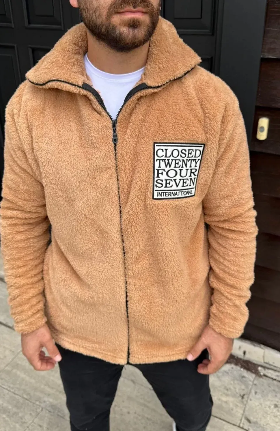 Erkek Polar Fermuarlı Sweatshirt – Kapüşonsuz, Cepli, Yumuşak Dokulu, Oversize Rahat Kalıp, Kışlık Sıcak Tutan Fermuarlı Üst - Kahverengi