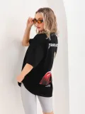 Unisex Baskılı Oversize T-Shirt - Siyah