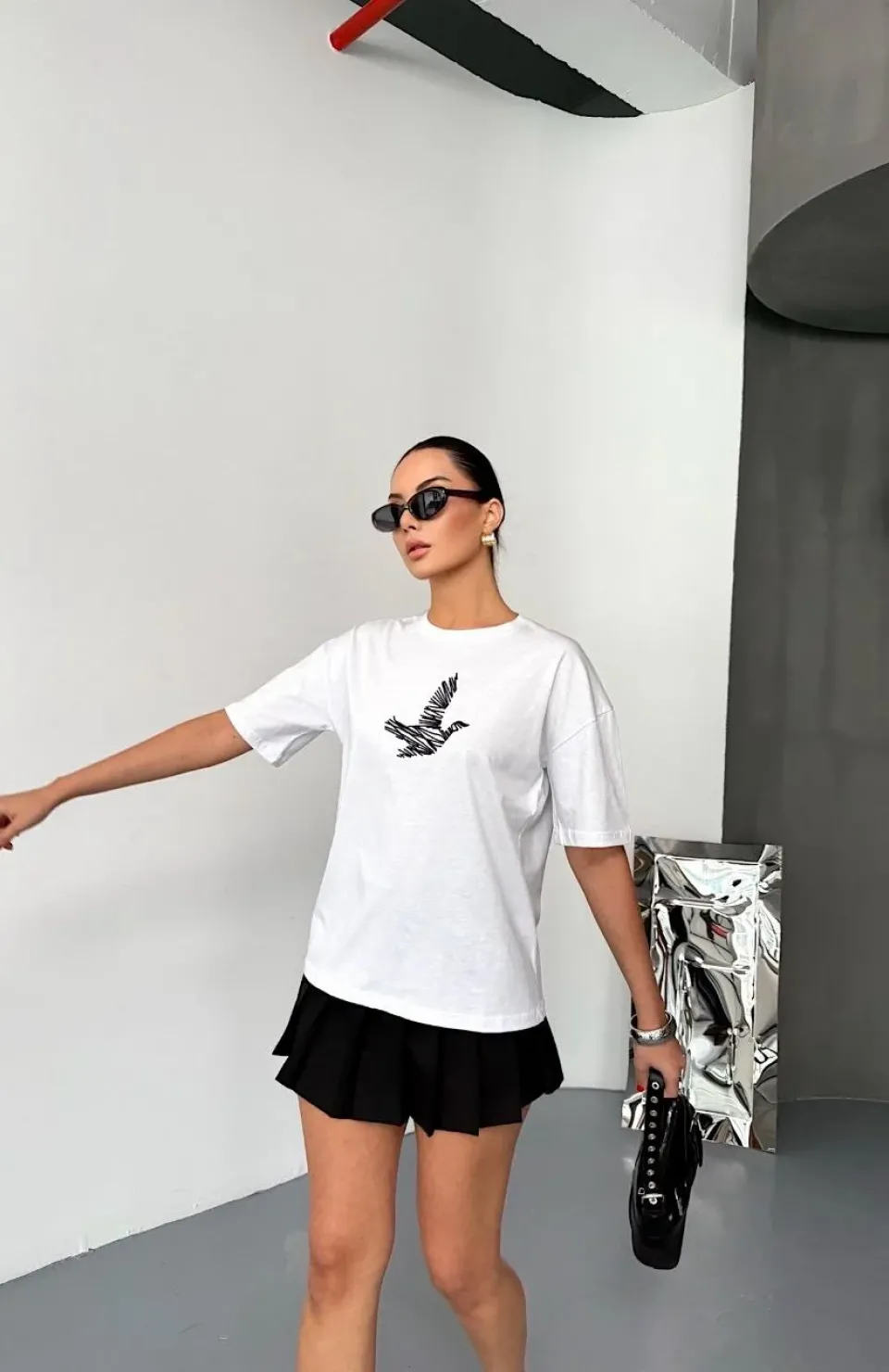 Kısa Kol Baskılı T-shirt - Beyaz