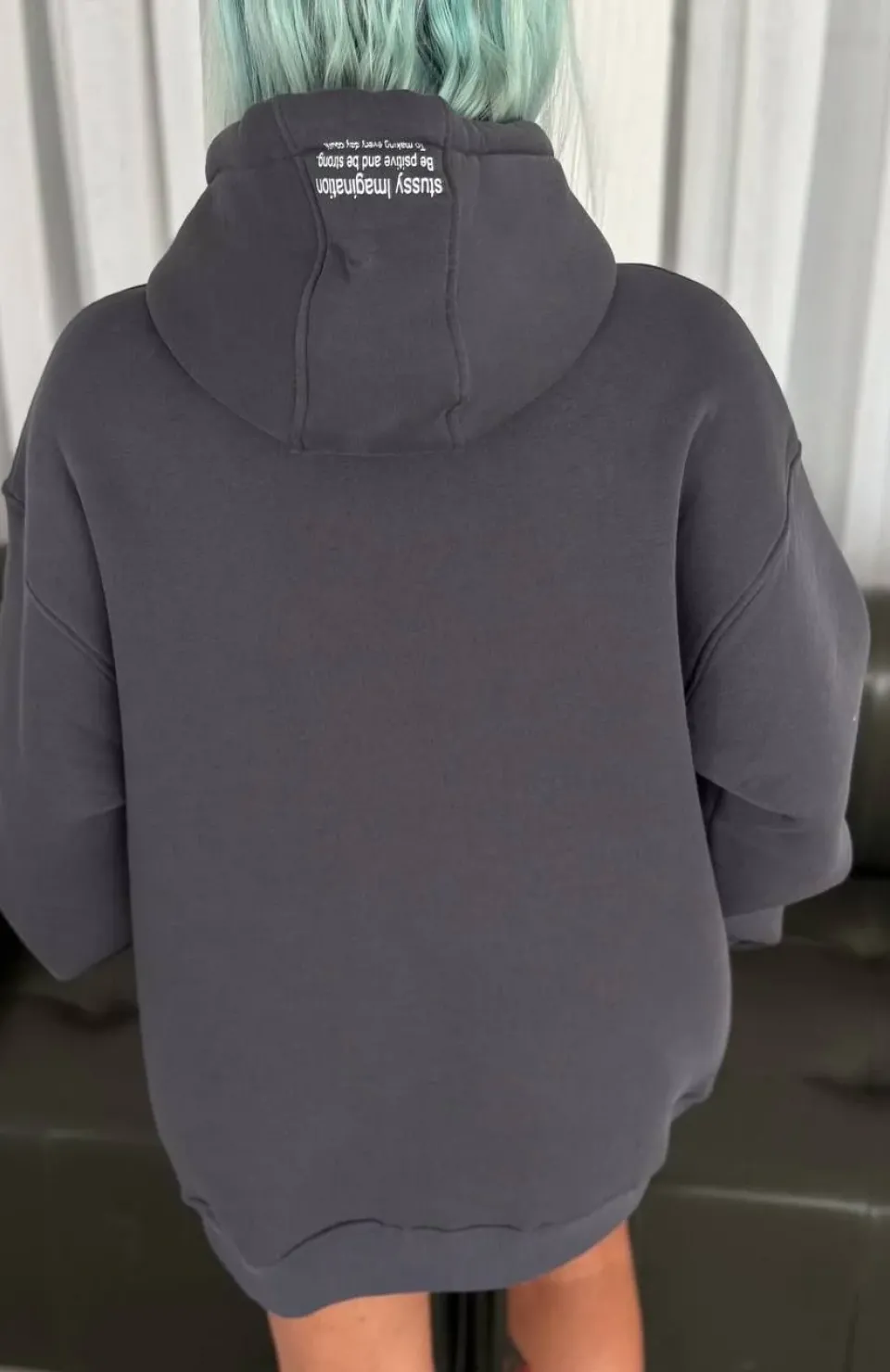 Üç İplik Kapşonlu Baskılı SweatShirt - Füme