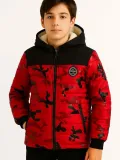 Erkek Çocuk Kamuflaj Desenli Mont İçi Sıcak Tutan Pelüş Astarlı, Kapüşonlu, Fermuarlı Kışlık Su İtici Şişme Mont - Kırmızı Somersan Giyim | Kadın, Erkek ve Çocuk Moda