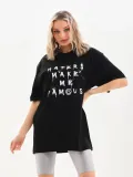 Unisex Baskılı Oversize T-Shirt - Siyah