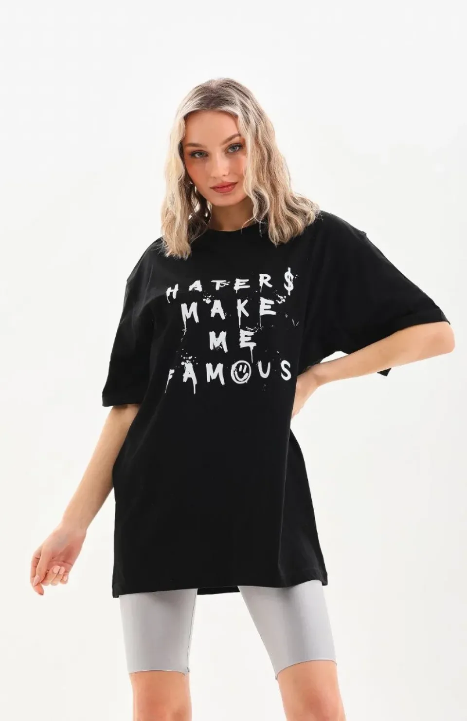 Unisex Baskılı Oversize T-Shirt - Siyah