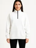 Kadın Üç İplik Dık Yaka Yarım Fermuarlı SweatShirt - Beyaz
