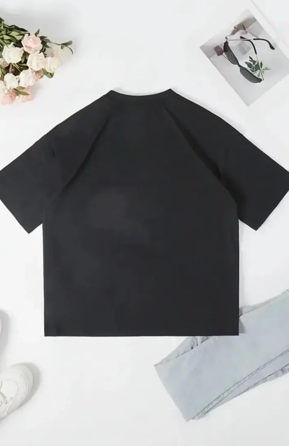 Ördek Baskılı ve Yuvarlak Yakalı Kadın Günlük Büyük Boy Siyah Tişört. - Siyah