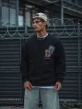 Uzun Kol Bisiklet Yaka Baskılı SweatShirt - Siyah