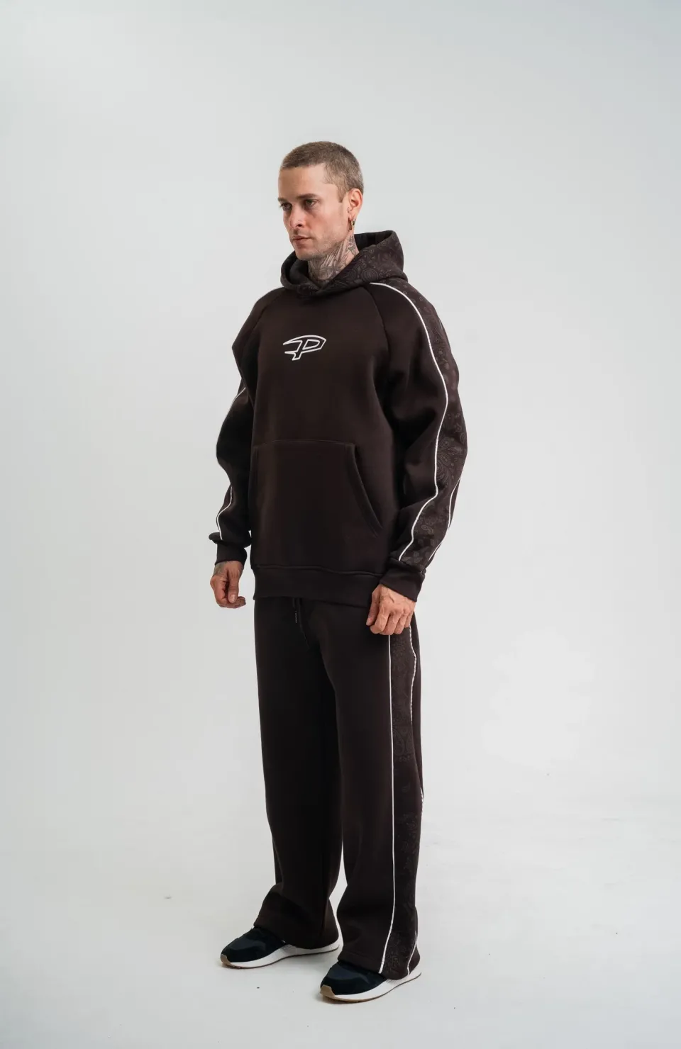 Uzun Kol Kapşonlu Ara Biyeli Baggy Eşofman Takım - Kahve Somersan Giyim | Kadın, Erkek ve Çocuk Moda