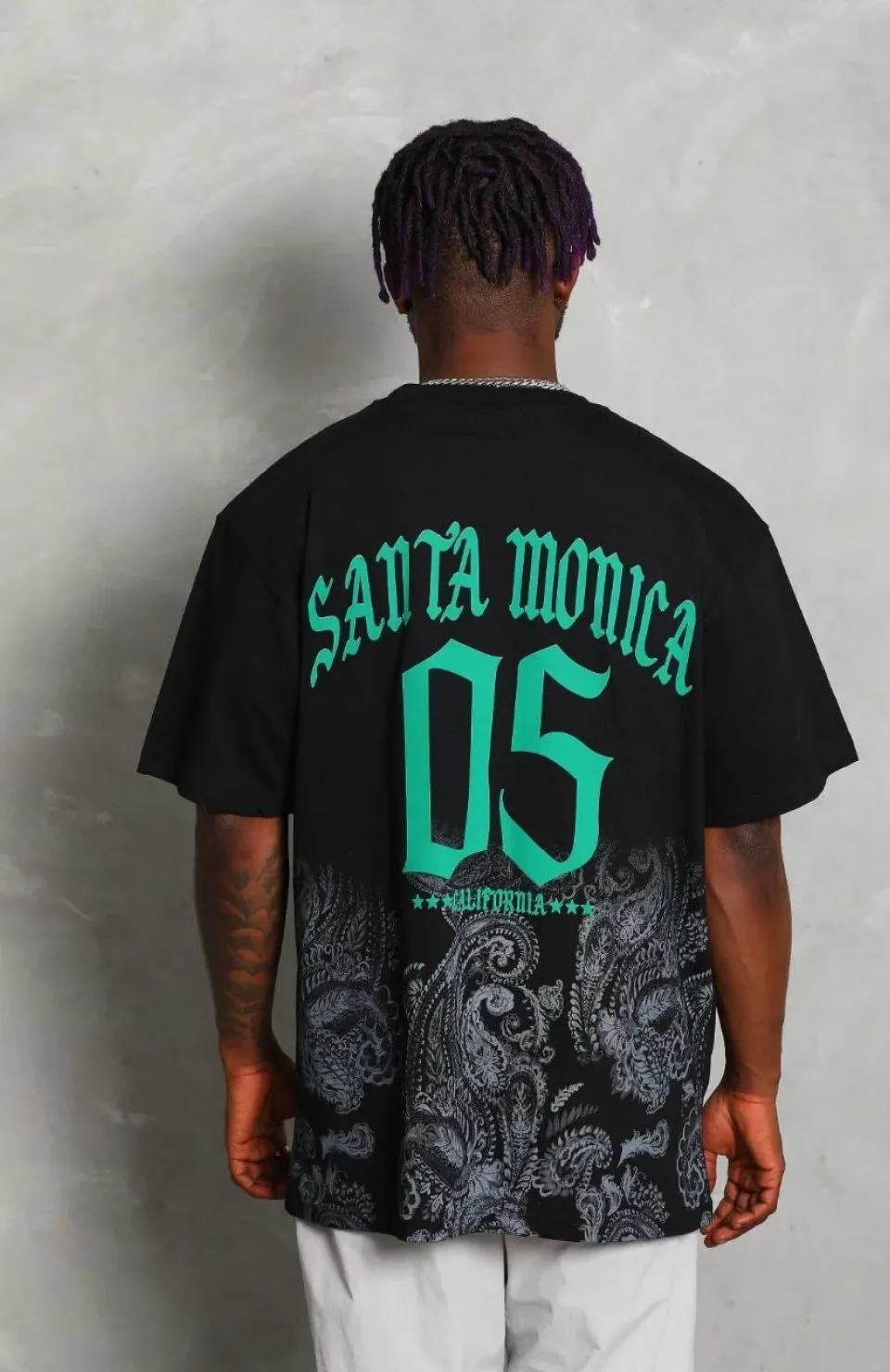 Unisex Oversize Baskılı Bisiklet Yaka T-Shirt - Siyah