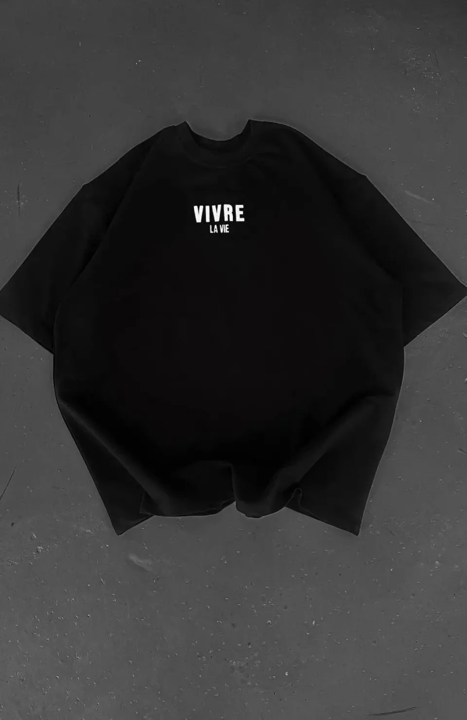 Baskılı Oversize Bisiklet Yaka T-shirt - Siyah