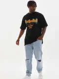 Unisex Baskılı Oversize T-Shirt - Siyah