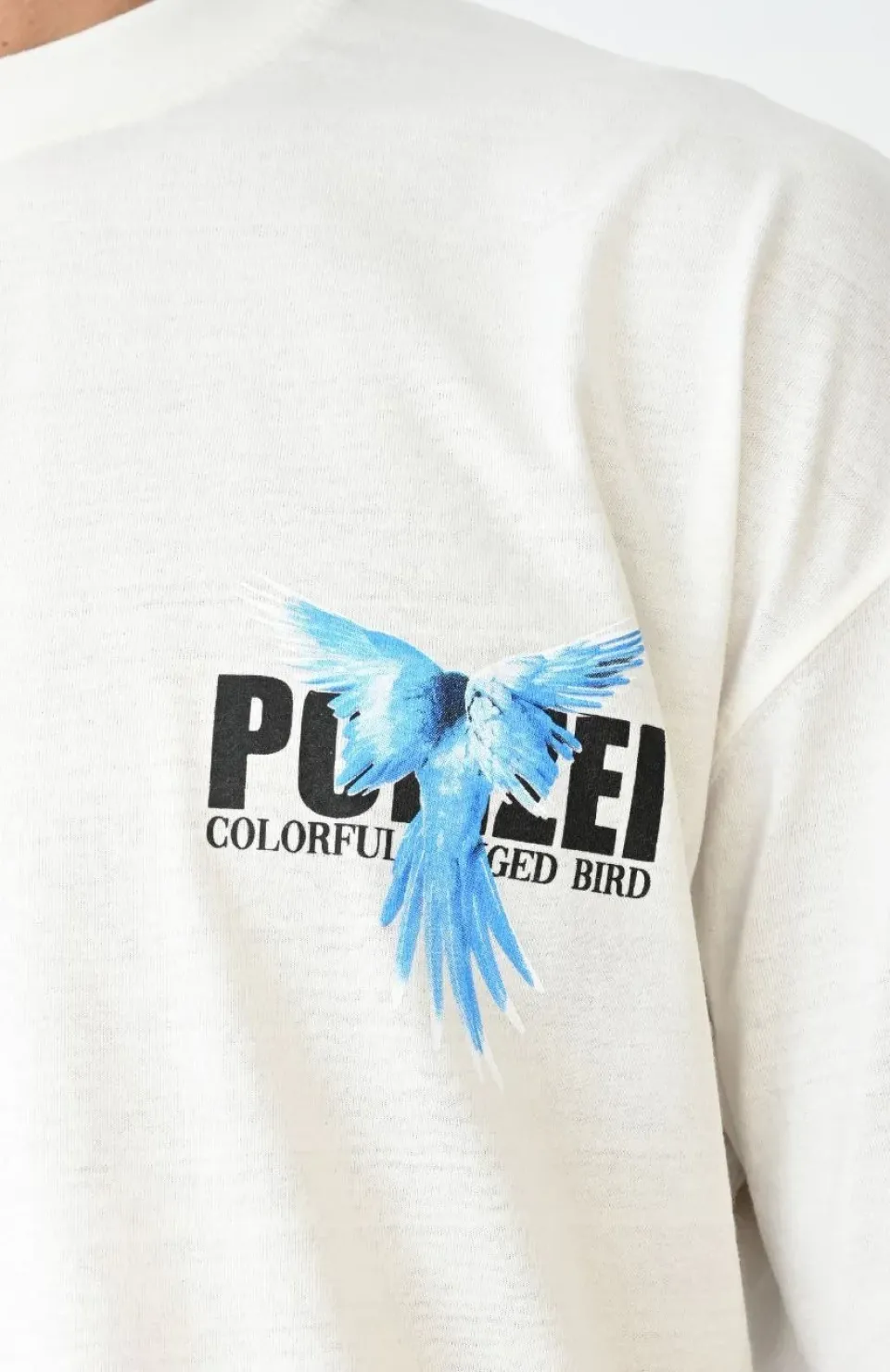 Unisex Bisiklet Yaka Baskılı Oversize T-Shirt - Beyaz