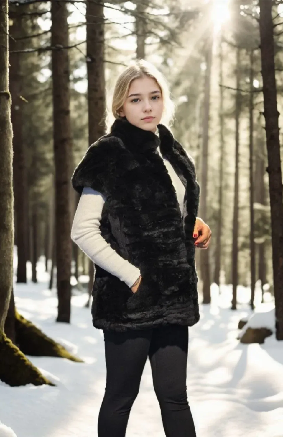 Kadın Kolsuz Hakiki Kürk - Siyah