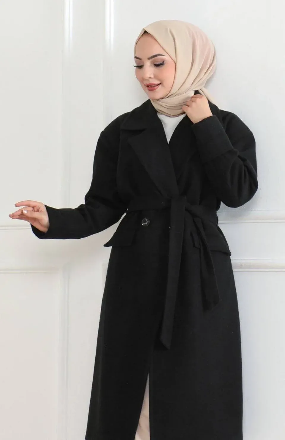 Kadın Düğmeli İçi Astarlı Kaşmir Kaşe Kaban - Siyah Somersan Giyim | Kadın, Erkek ve Çocuk Moda