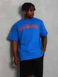 Unisex Oversize Baskılı Bisiklet Yaka T-Shirt - Mavi