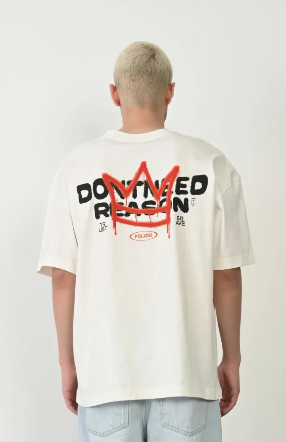 Unisex Baskılı Bisiklet Yaka Oversize T-Shirt - Beyaz