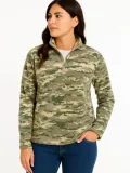 Kadın Yarım Fermuarlı Desenli Polar Sweat – Haki Kamuflaj Yakalı, Uzun Kollu, Oversize Rahat Kalıp - Haki