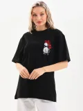 Unisex Baskılı Oversize T-Shirt - Siyah