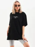Unisex Baskılı Oversize T-Shirt - Siyah