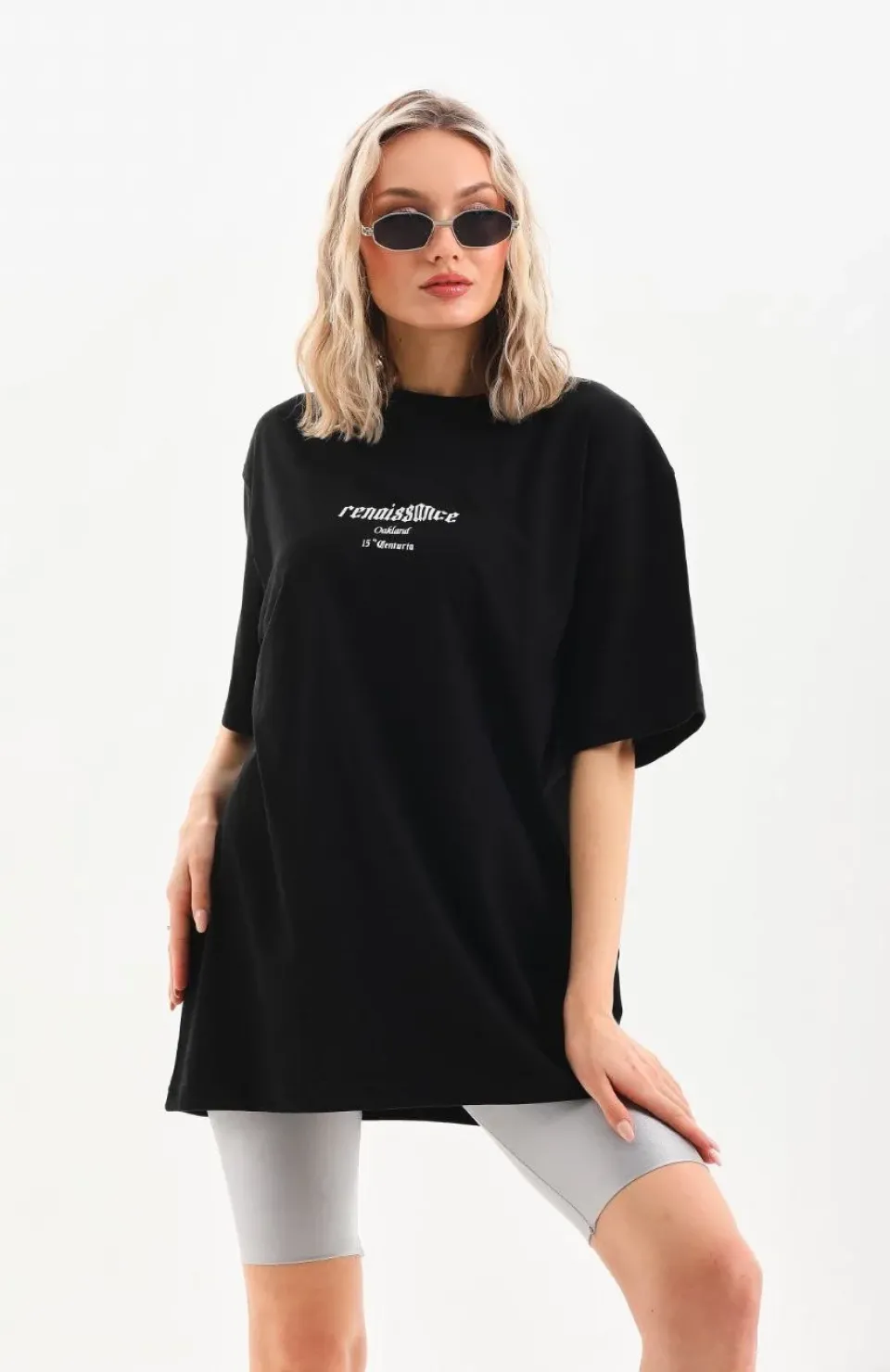 Unisex Baskılı Oversize T-Shirt - Siyah