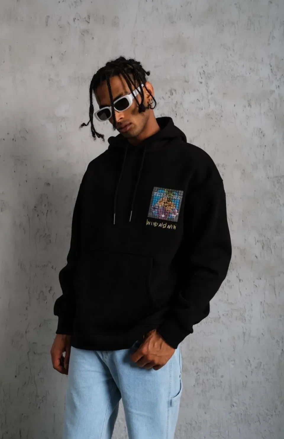 Erkek Patel Six Baskılı Kapüşonlu Sweat - Siyah