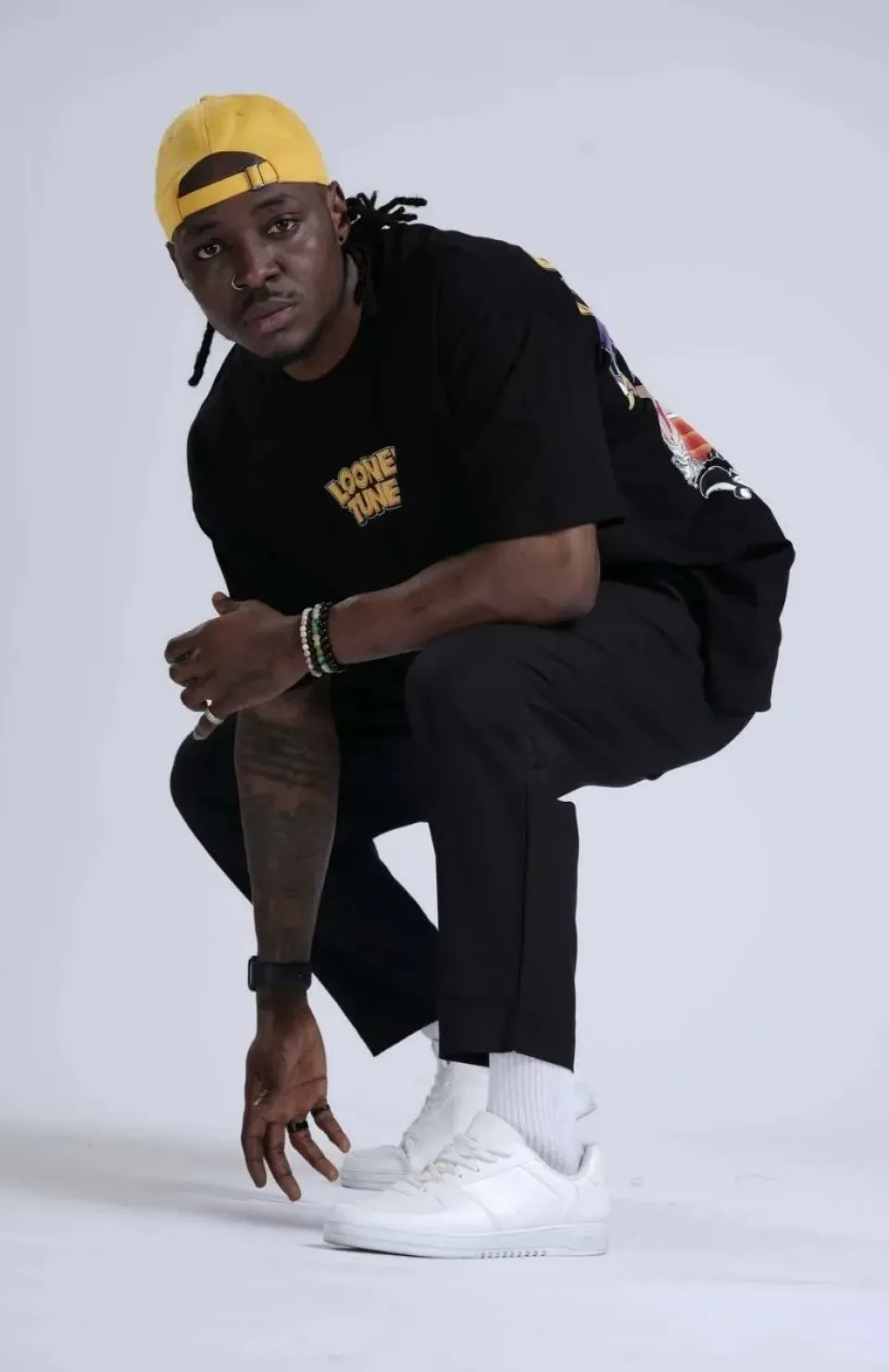 Unisex Bisiklet Yaka Baskılı Oversize T-Shirt - Siyah