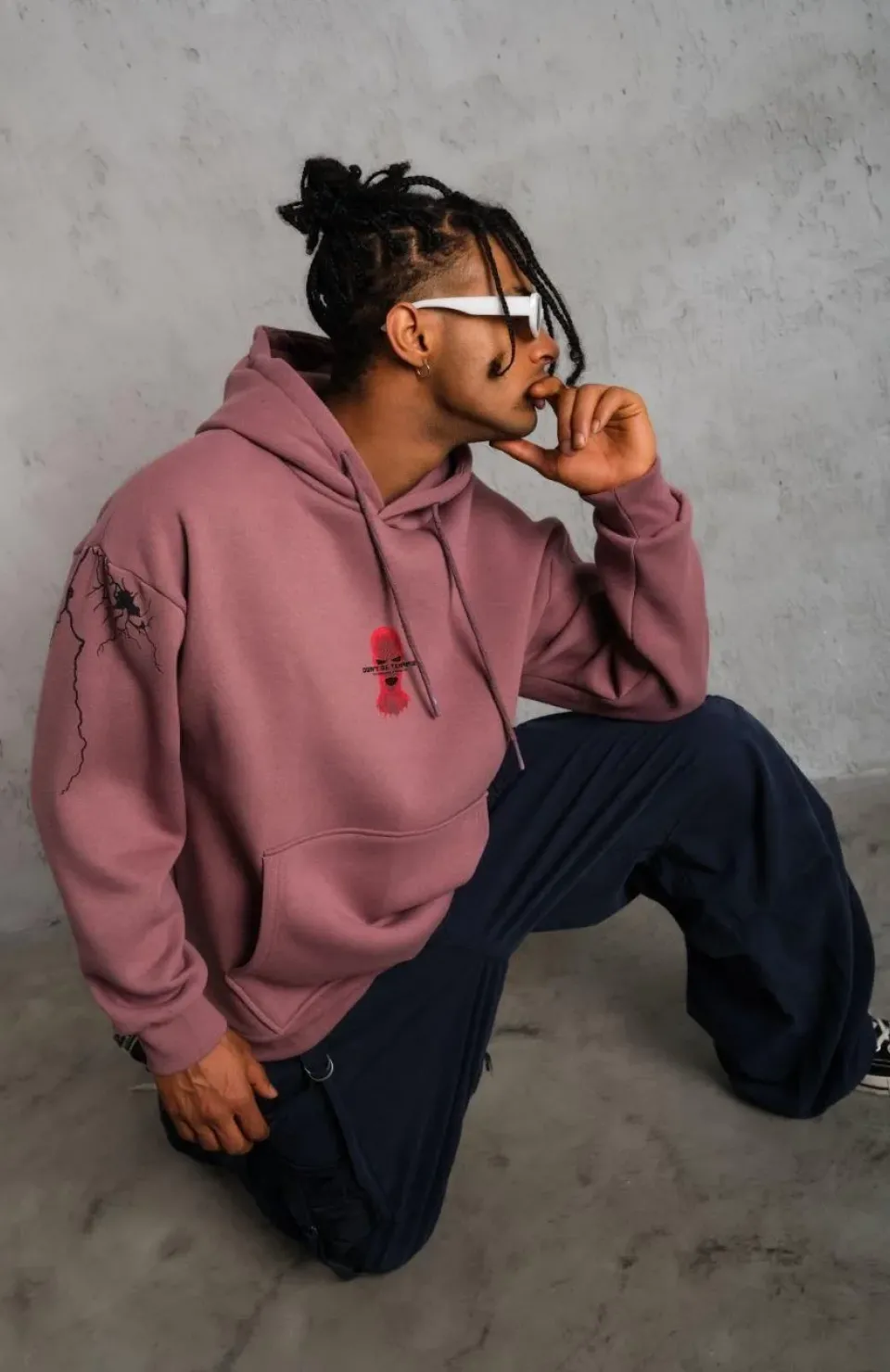 Erkek Maske Baskılı Kapüşonlu Sweat - Gül Kurusu Somersan Giyim | Kadın, Erkek ve Çocuk Moda