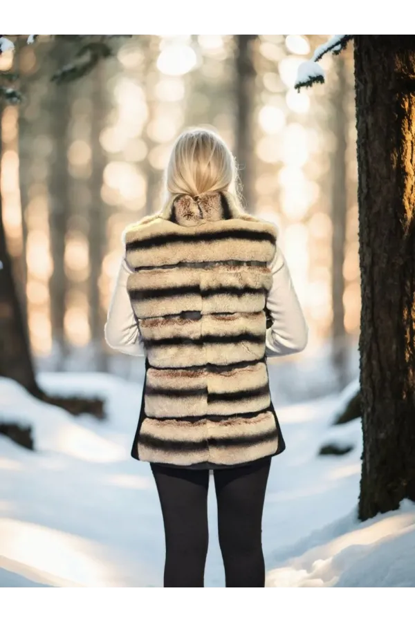 Kadın Kolsuz Hakiki Deri Kürk - Siyah