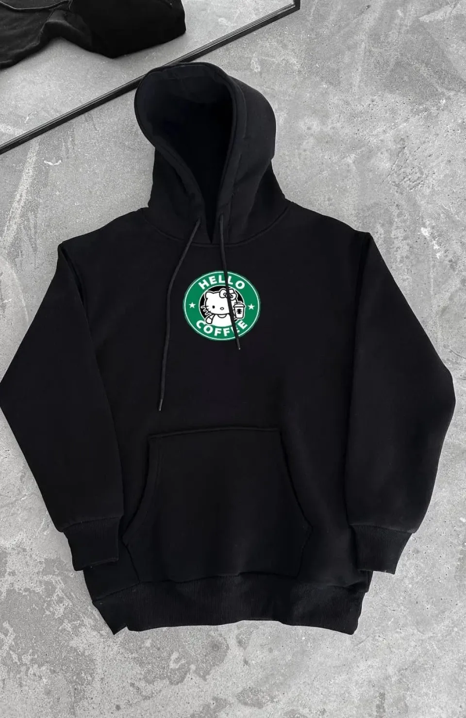 Üç İplik Penye Uzun Kol Kapüşonlu SweatShirt - Siyah