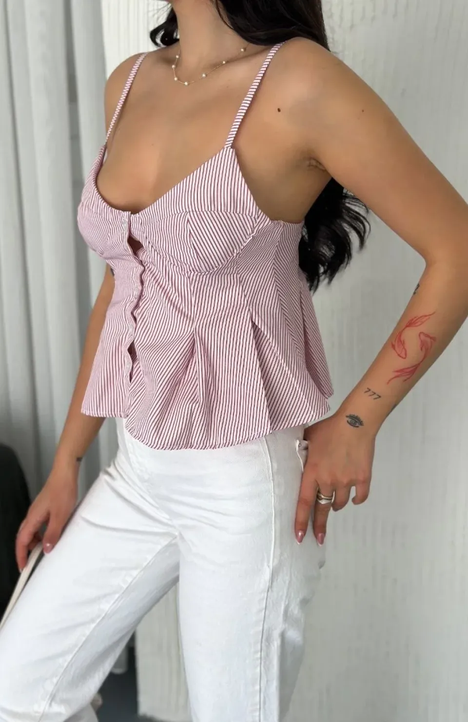 Askılı Dekolte deraylı crop - Kırmızı