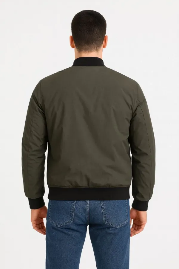 Erkek Bomber Mont Ceket – Fermuarlı, Kapitone İçi Astarlı, Su İtici Kumaş, Regular Fit, Uzun Kollu, Yandan Cepli, Bahar & Kış Rahat Günlük Stil - Haki