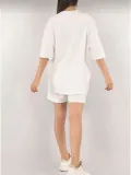 Kadın Unisex Nakış İşlemeli Şort Takım - Beyaz