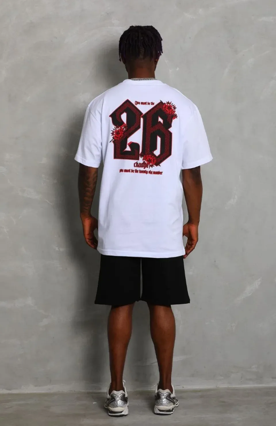 Unisex Oversize Baskılı Bisiklet Yaka T-Shirt - Beyaz