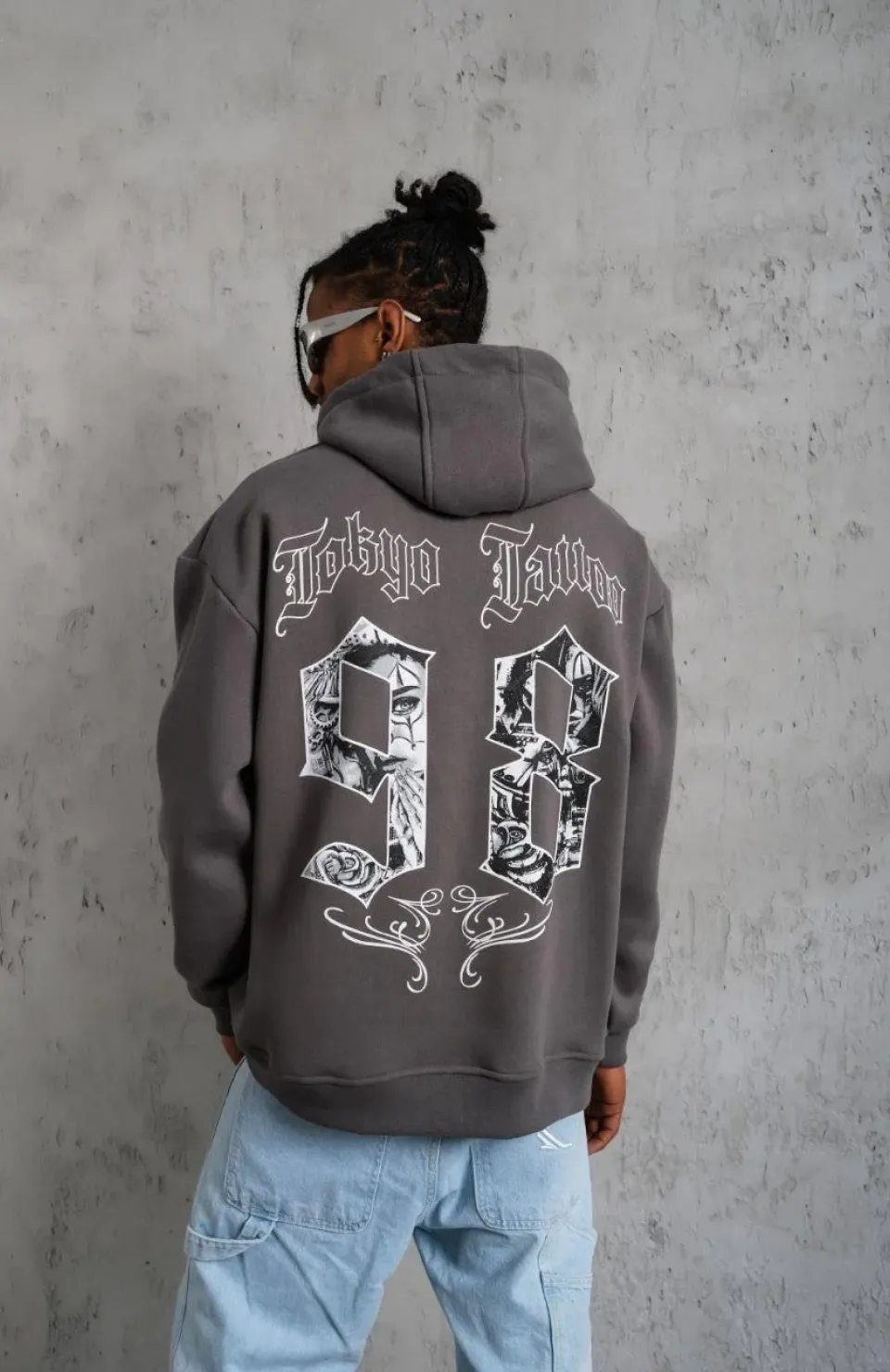 Erkek 98 Baskılı Kapşonlu Sweat - Gri Somersan Giyim | Kadın, Erkek ve Çocuk Moda