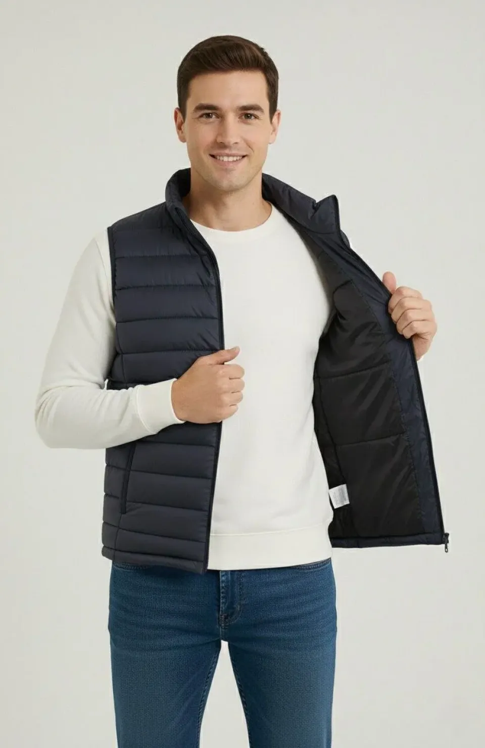 Erkek Şişme Fermuarlı Yelek Su itici Kapitone Astarlı Kumaş Cepli Hafif Kışlık Spor Rahat Kalıp - Lacivert Somersan Giyim | Kadın, Erkek ve Çocuk Moda