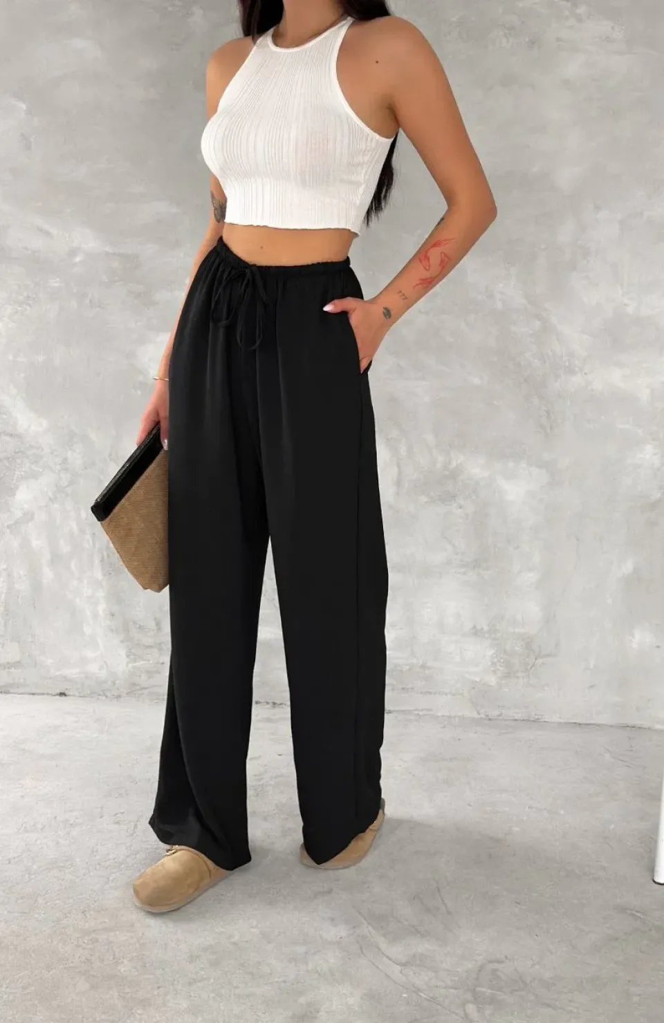Ayrobin Oversize Kadın Pantalon - Siyah