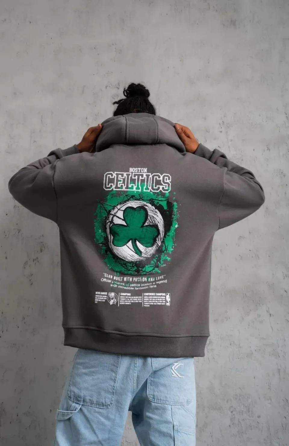 Erkek Baskılı Kapüşonlu ve Kordon İpli Sweat - Gri Somersan Giyim | Kadın, Erkek ve Çocuk Moda