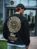 Kışlık Bisiklet Yaka Ön Ve Arka Baskılı SweatShirt - Siyah