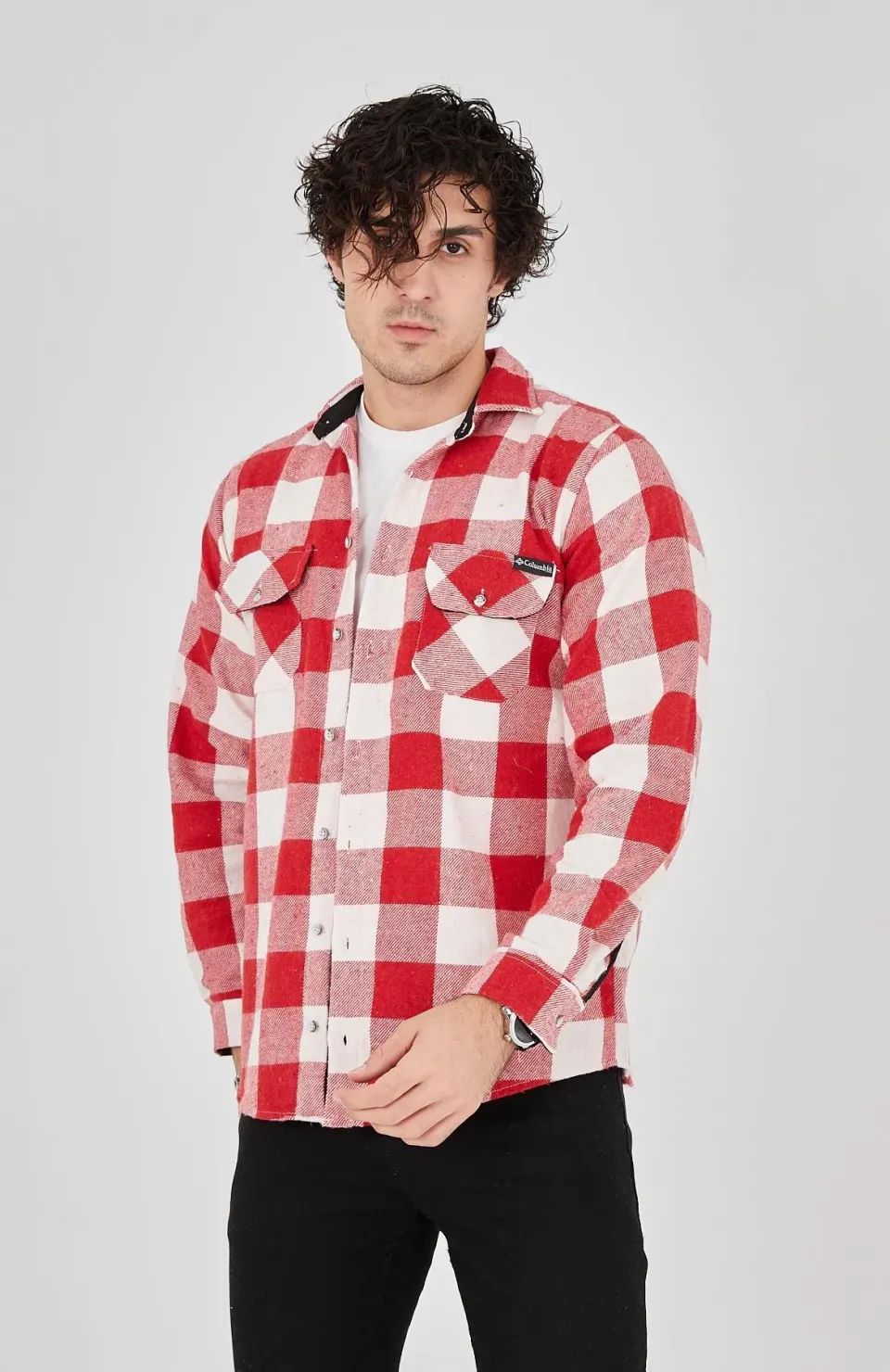 Erkek Oduncu Gömlek – Uzun Kollu, Şardonlu Kumaş, Kareli Desen, Regular Fit, Manşetli, Çift Cepli, Rahat Günlük Bahar & Kış Stil - Pembe