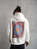 Erkek Kilim Desen Kapüşonlu Sweat- Beyaz Somersan Giyim | Kadın, Erkek ve Çocuk Moda