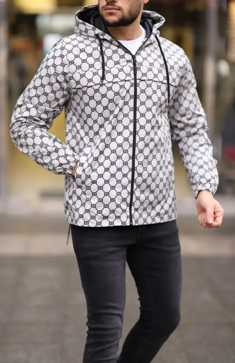 Unisex Kapüşonlu İçi Astarlı Yağmurluk - Gri