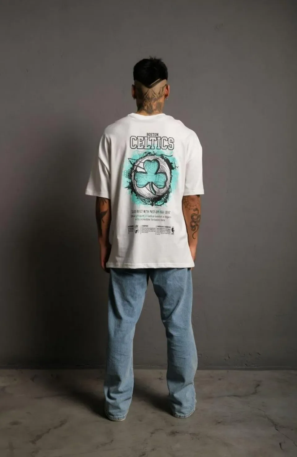 Erkek Sırt Baskılı T-shirt - Beyaz