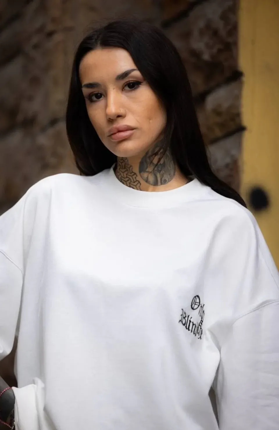 Unisex Bisiklet Yaka Baskılı Oversize T-Shirt - Beyaz