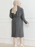 Beli Kuşaklı Yünlü Dokuma Kaşmir Kaban - Gri Somersan Giyim | Kadın, Erkek ve Çocuk Moda