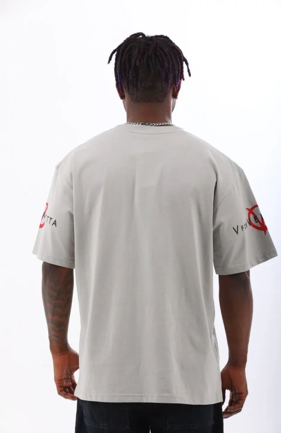 Unisex Oversize Baskılı Bisiklet Yaka T-Shirt - Gri