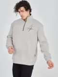 Erkek Yarım Fermuarlı Baskılı Sweat - Boyalı Gri