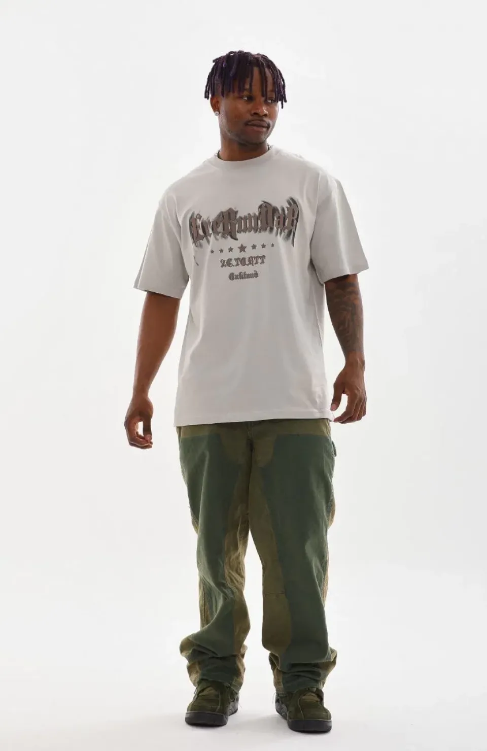 Unisex Baskılı Oversize T-Shirt - Gri