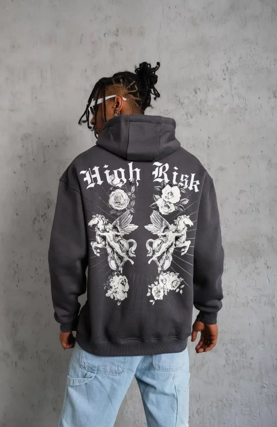 Erkek Baskılı Kapşonlu Sweat - Füme Somersan Giyim | Kadın, Erkek ve Çocuk Moda